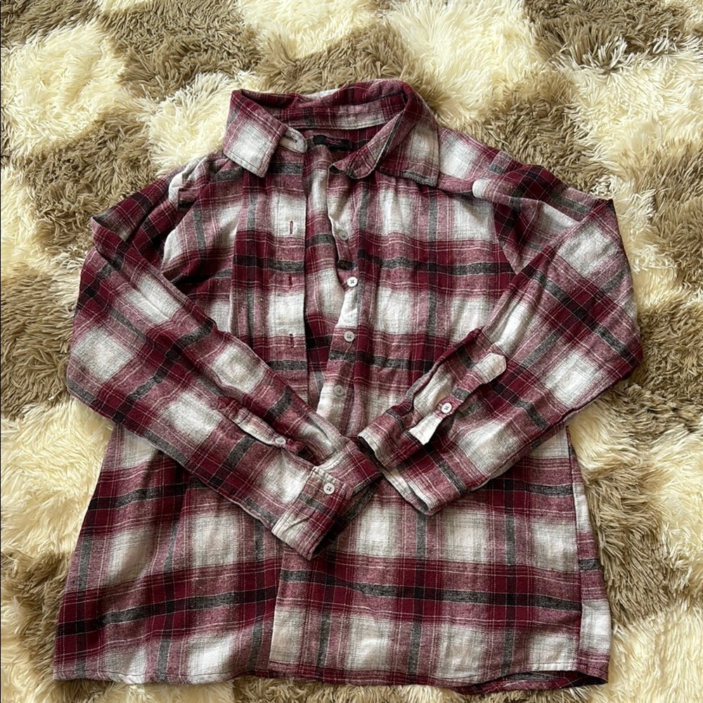 Red and White Plaid Button-Up Shirt